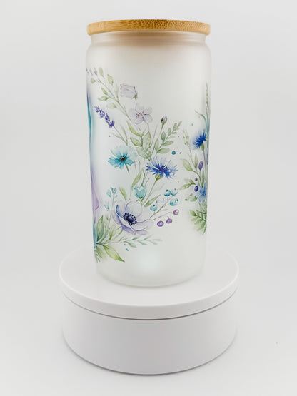 Awareness Ribbon Floral frosted glass can, other side