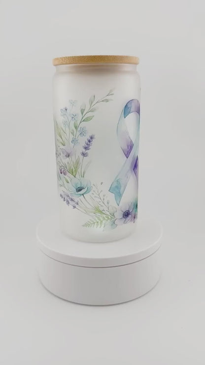 Awareness Ribbon Floral Glass Can